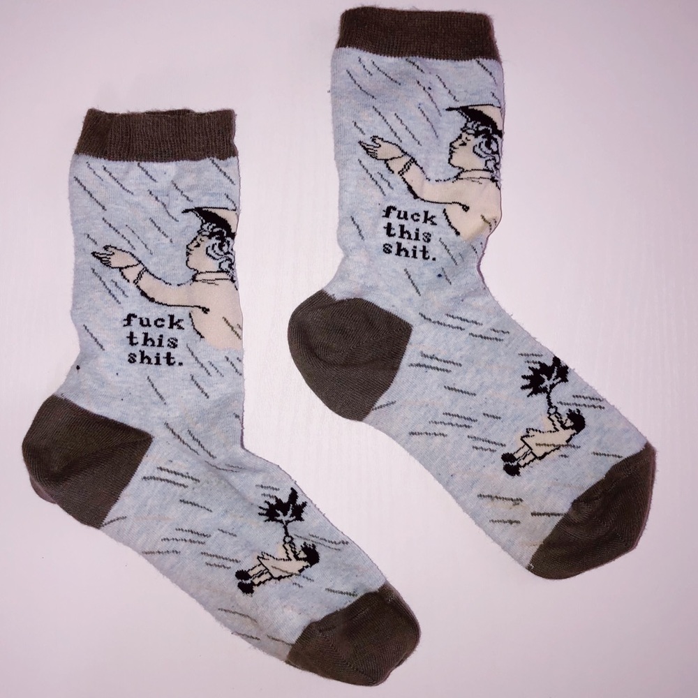 Blue Q long funny socks “fuck this shit.”